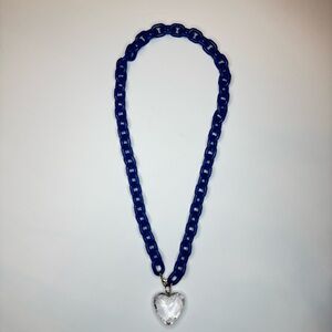 Plastic Blue Chain link 🔗 Necklace with Heart Pendant